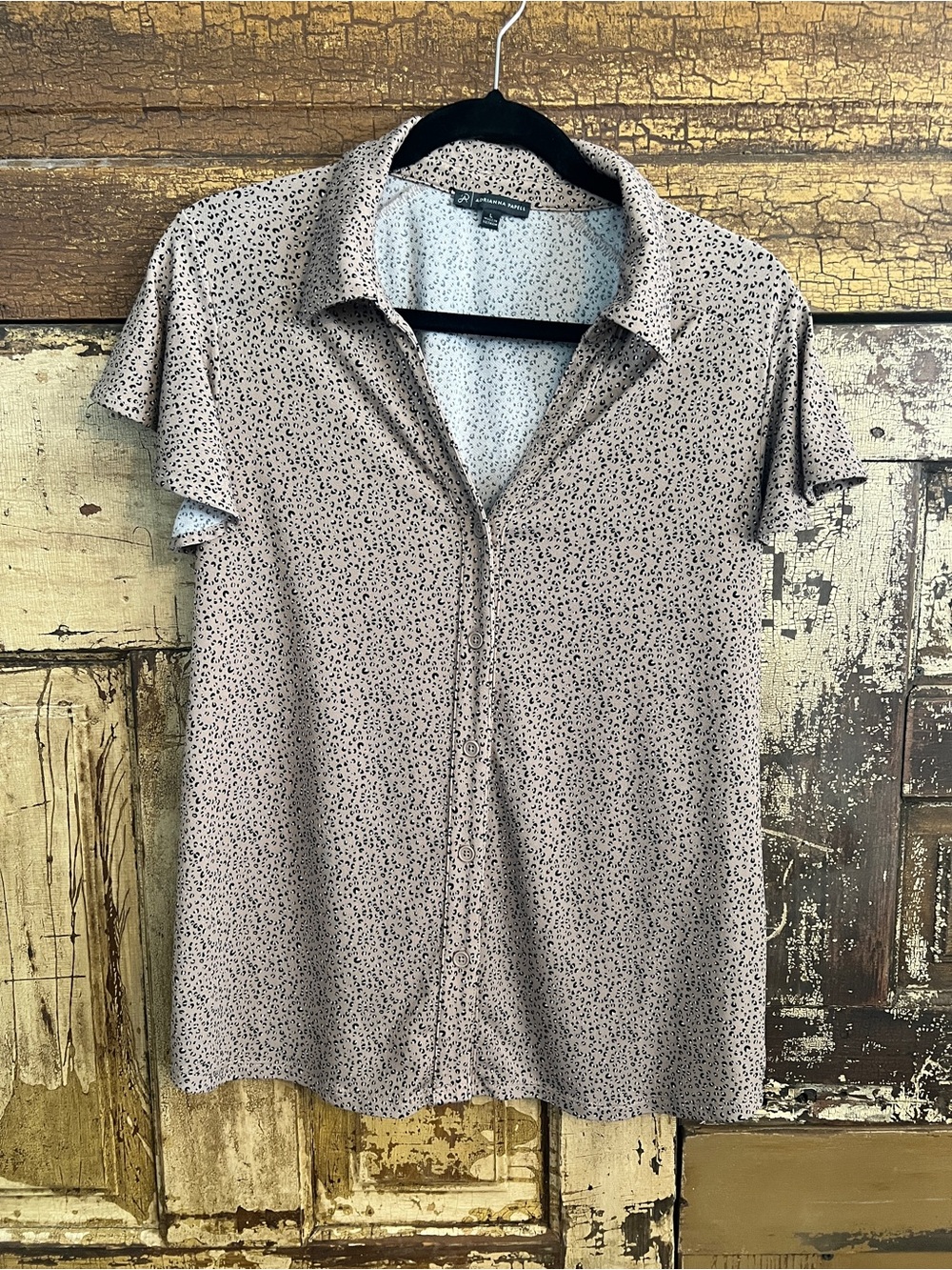Adrianna Papell Button Front Blouse | Flutter Sleeve | Animal Print | Size L